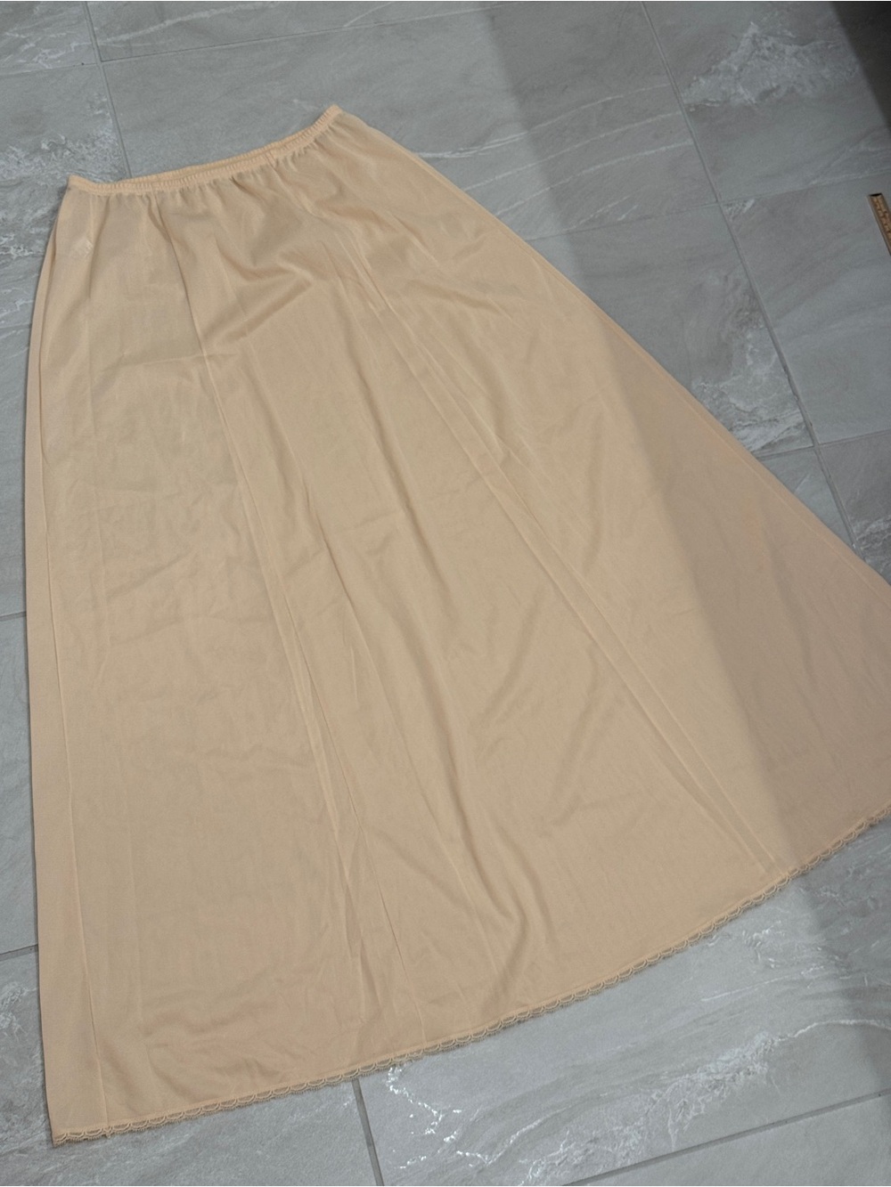 Vanity Fair Beige Maxi Slip Skirt with Elastic Waist Wedding Coquette